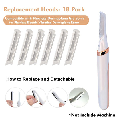 18 Pack Replacement Heads for Finishing Touch Flawless Dermaplane Glo – Sonic Facial Exfoliation Blades with Safety Micro-Guards Avelisse