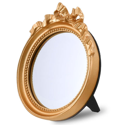 Small Wall Mirror 4.2'' Gold Vintage Makeup Desk Mirror - Traditional Round Table Mirror with Resin Frame, Decorative Hanging Mirror for Bedroom, Bathroom, Tabletop, Wall Avelisse