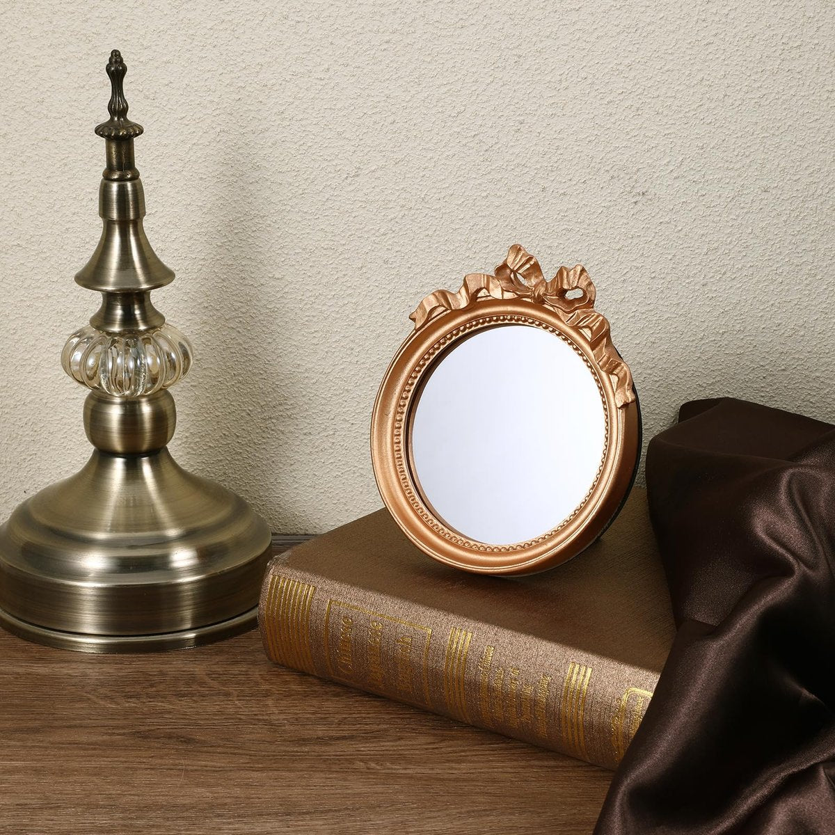 Small Wall Mirror 4.2'' Gold Vintage Makeup Desk Mirror - Traditional Round Table Mirror with Resin Frame, Decorative Hanging Mirror for Bedroom, Bathroom, Tabletop, Wall Avelisse
