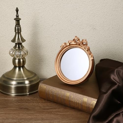 Small Wall Mirror 4.2'' Gold Vintage Makeup Desk Mirror - Traditional Round Table Mirror with Resin Frame, Decorative Hanging Mirror for Bedroom, Bathroom, Tabletop, Wall Avelisse