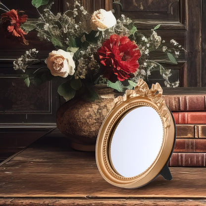 Small Wall Mirror 4.2'' Gold Vintage Makeup Desk Mirror - Traditional Round Table Mirror with Resin Frame, Decorative Hanging Mirror for Bedroom, Bathroom, Tabletop, Wall Avelisse