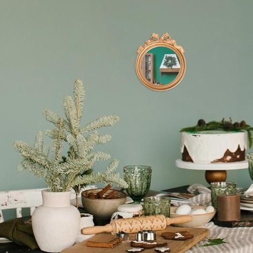 Small Wall Mirror 4.2'' Gold Vintage Makeup Desk Mirror - Traditional Round Table Mirror with Resin Frame, Decorative Hanging Mirror for Bedroom, Bathroom, Tabletop, Wall Avelisse
