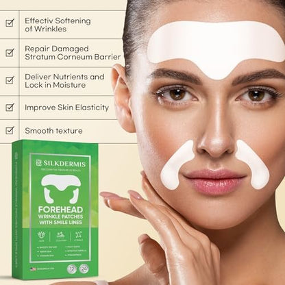 SILKDERMIS Smile Line and Forehead Wrinkle Patches – 24 Smile Line + 12 Forehead Patches with Aloe, Collagen & Vitamin E Avelisse