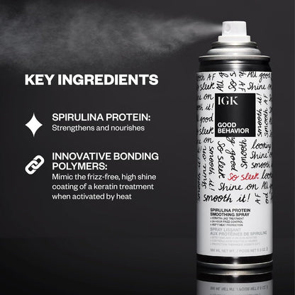 IGK GOOD BEHAVIOR Smoothing Frizz Fighters Travel Set | 4-in-1 Prep Spray + Spirulina Protein Smoothing Spray | Frizz Control & Heat Protectant | Vegan & Cruelty Free Avelisse