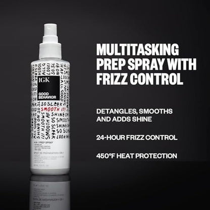 IGK GOOD BEHAVIOR Smoothing Frizz Fighters Travel Set | 4-in-1 Prep Spray + Spirulina Protein Smoothing Spray | Frizz Control & Heat Protectant | Vegan & Cruelty Free Avelisse