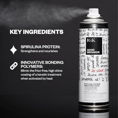 IGK GOOD BEHAVIOR Smoothing Frizz Fighters Travel Set | 4-in-1 Prep Spray + Spirulina Protein Smoothing Spray | Frizz Control & Heat Protectant | Vegan & Cruelty Free Avelisse