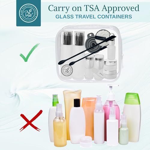 14-Piece Travel Skincare Containers Set with TSA-Approved Toiletry Bag & Glass Bottles – Leakproof Pump, Spray & Dropper Bottles for Serum, Moisturizer, Oil & Cream (Silver, 3.4 oz) Avelisse
