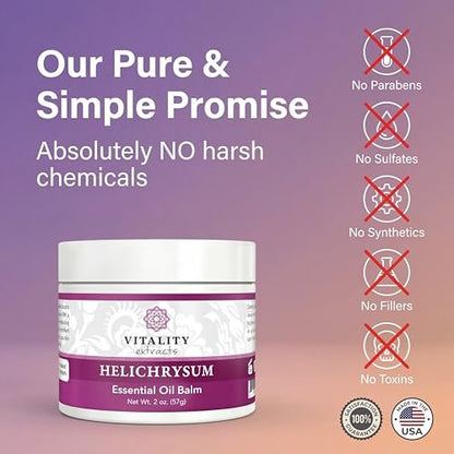 Vitality Extracts Helichrysum Balm - 2oz, Ultra-Moisturizing Skin Healing with Beeswax & Almond Oil Avelisse