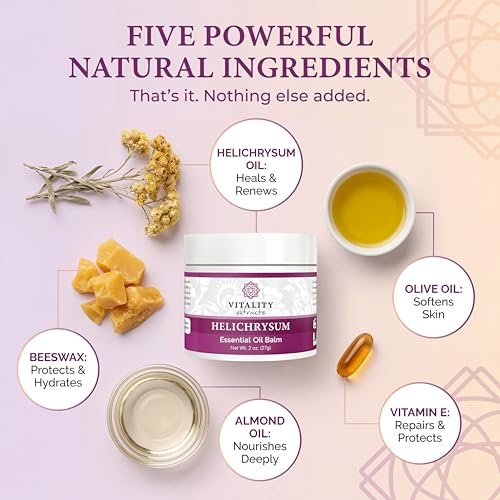 Vitality Extracts Helichrysum Balm - 2oz, Ultra-Moisturizing Skin Healing with Beeswax & Almond Oil Avelisse