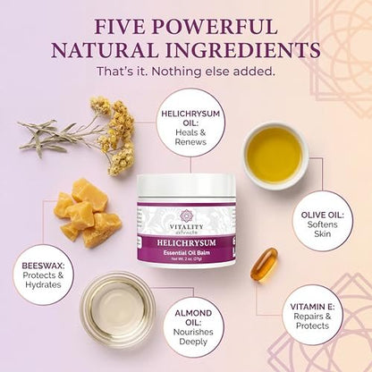 Vitality Extracts Helichrysum Balm - 2oz, Ultra-Moisturizing Skin Healing with Beeswax & Almond Oil Avelisse