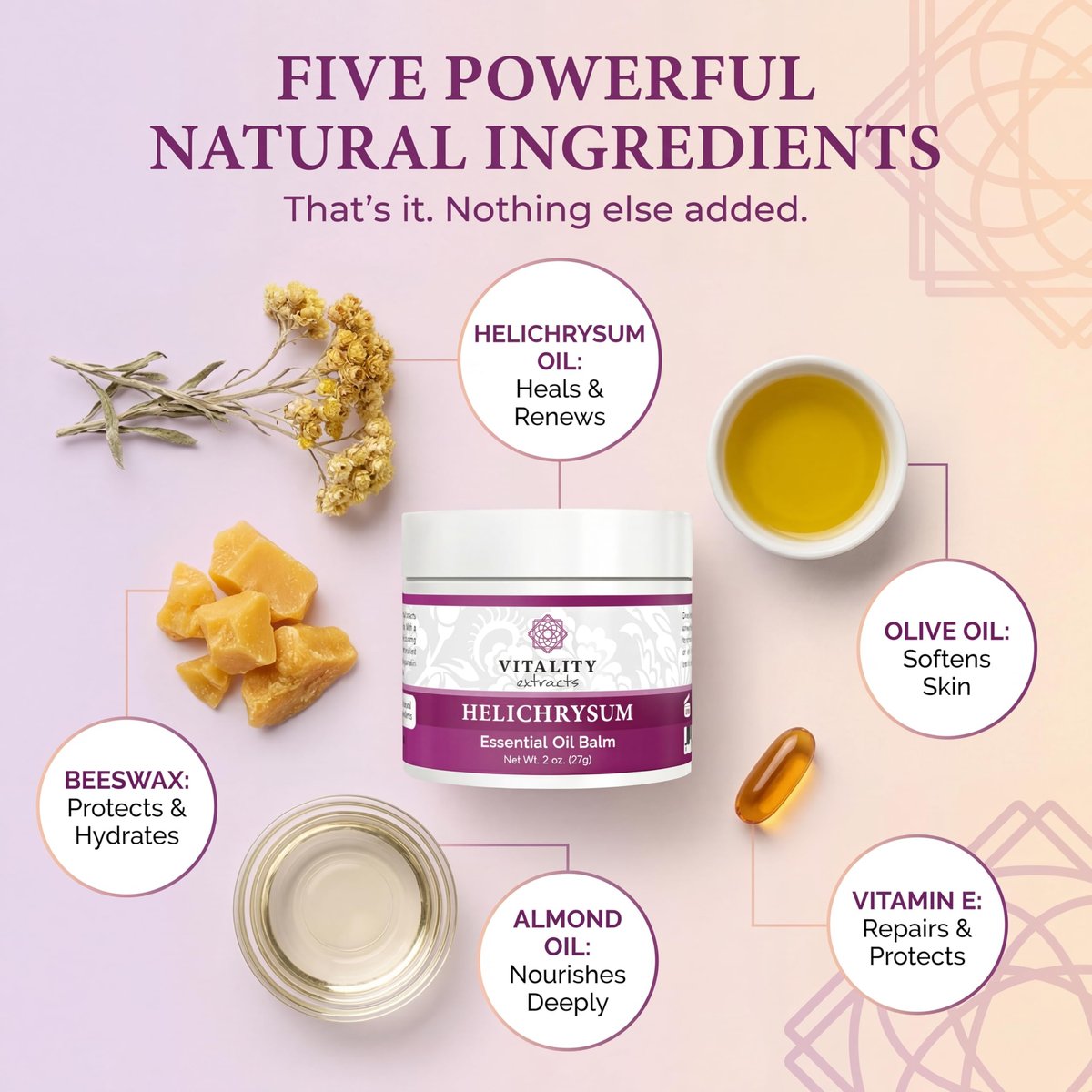 Vitality Extracts Helichrysum Balm - 2oz, Ultra-Moisturizing Skin Healing with Beeswax & Almond Oil Avelisse