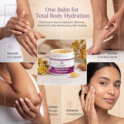 Vitality Extracts Helichrysum Balm - 2oz, Ultra-Moisturizing Skin Healing with Beeswax & Almond Oil Avelisse