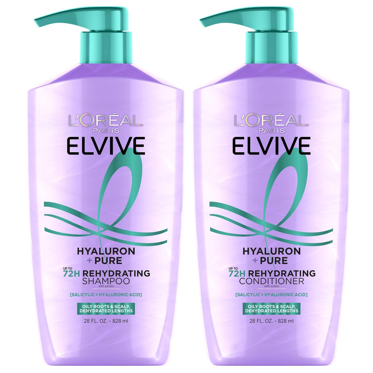 L'Oreal Paris Elvive Hyaluron + Pure Shampoo and Conditioner Set - Clarifying Shampoo & Rehydrating Conditioner with Salicylic Acid and Hyaluronic Acid, 28 Fl Oz (Pack of 2) Avelisse