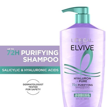 L'Oreal Paris Elvive Hyaluron + Pure Shampoo and Conditioner Set - Clarifying Shampoo & Rehydrating Conditioner with Salicylic Acid and Hyaluronic Acid, 28 Fl Oz (Pack of 2) Avelisse