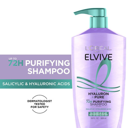 L'Oreal Paris Elvive Hyaluron + Pure Shampoo and Conditioner Set - Clarifying Shampoo & Rehydrating Conditioner with Salicylic Acid and Hyaluronic Acid, 28 Fl Oz (Pack of 2) Avelisse