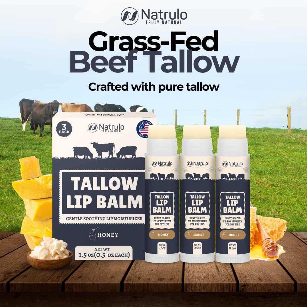 Beef Tallow Lip Balm – Natural Tallow & Beeswax Chapstick – Hydrating Moisturizer with Grass Fed Bison Tallow – Soothes Chapped Dry Lips, Sensitive Skin – Long Lasting Vitamin Rich USA-Made 3-Pack - görsel 3