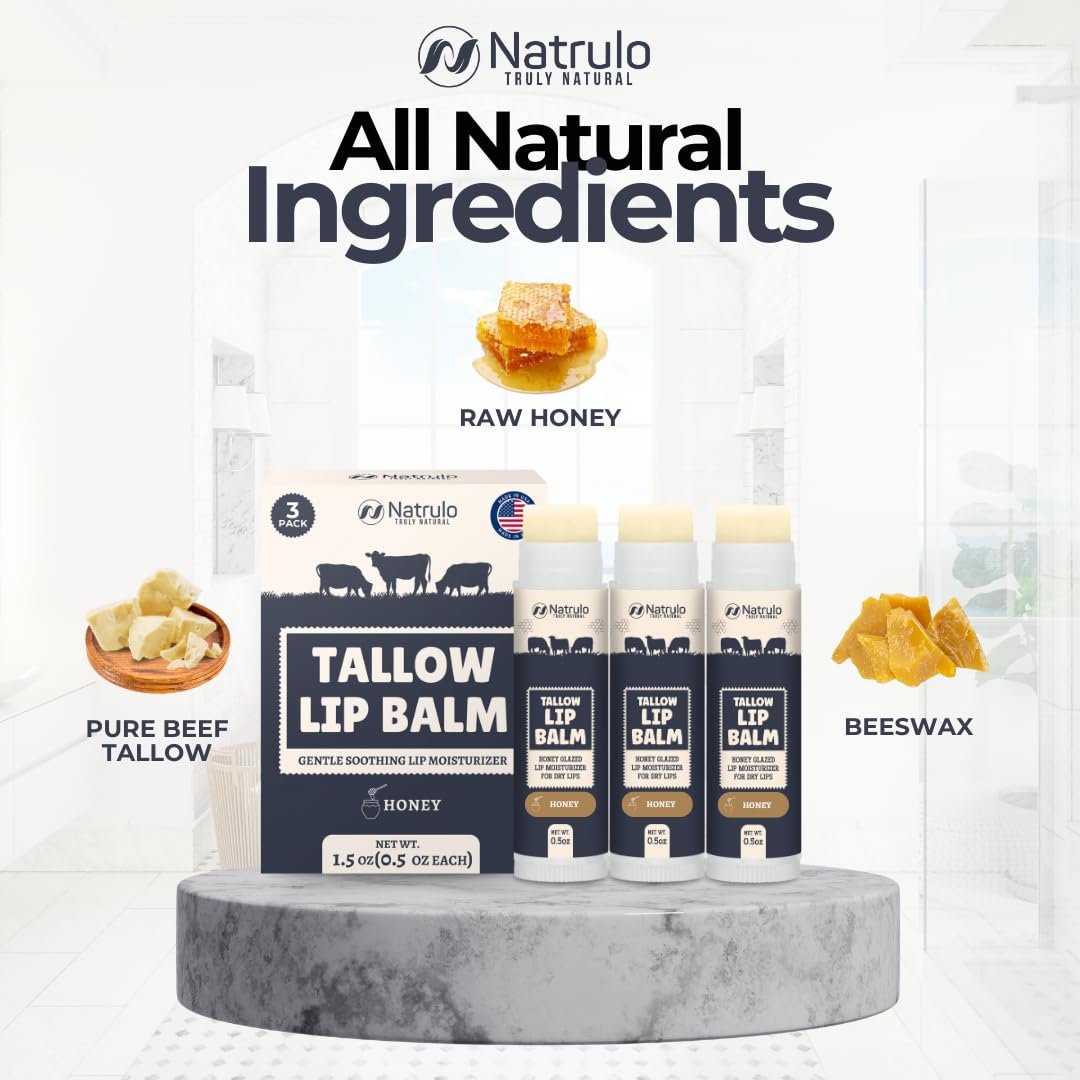 Beef Tallow Lip Balm – Natural Tallow & Beeswax Chapstick – Hydrating Moisturizer with Grass Fed Bison Tallow – Soothes Chapped Dry Lips, Sensitive Skin – Long Lasting Vitamin Rich USA-Made 3-Pack - görsel 13