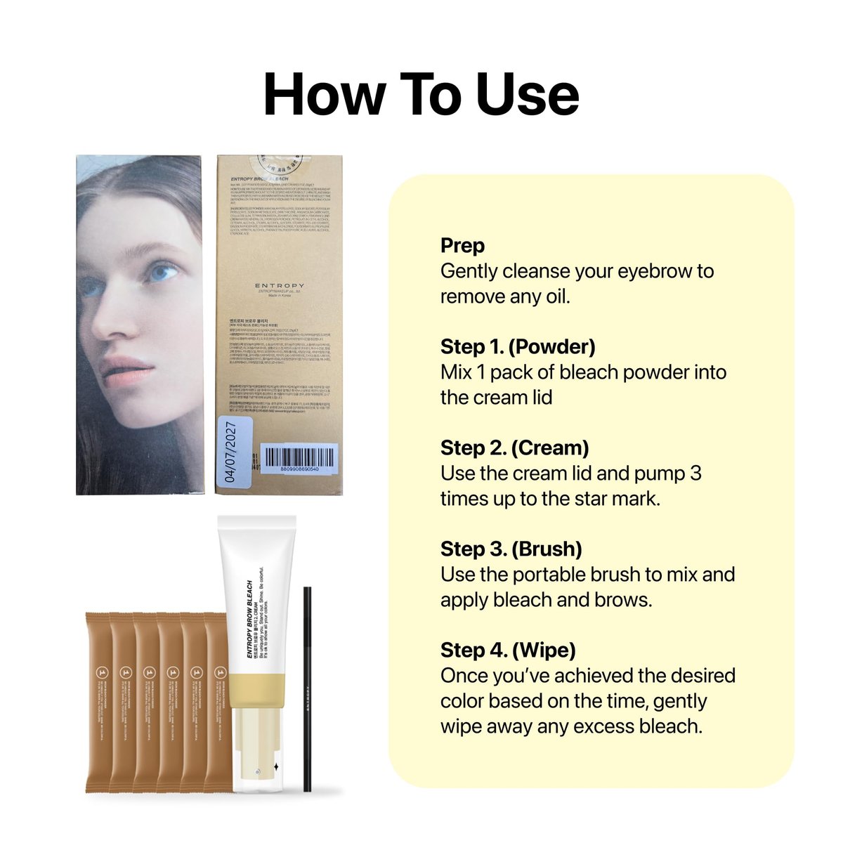 ENTROPY Eyebrow Bleach Kit – At-Home Eyebrow Lightener, Ammonia-Free Formula, Up to 6 Uses, Fast Brow Lightening for Light Blonde Results Avelisse