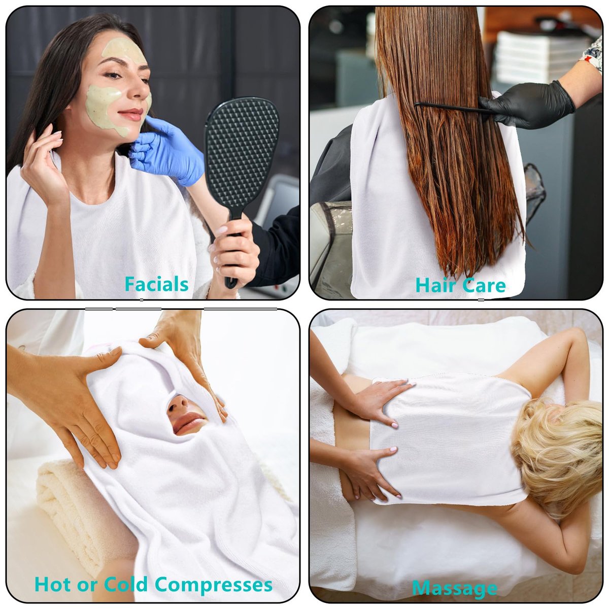 DEAYOU 6 Pack U-Shaped Facial Towels for Estheticians - Soft Microfiber Spa Towels for Steam, Massage, Beauty Salons, Split Design, White (15.7 x 23.6 Inches) Avelisse