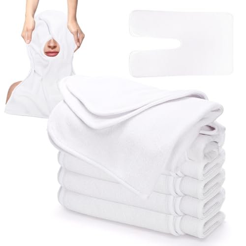 DEAYOU 6 Pack U-Shaped Facial Towels for Estheticians - Soft Microfiber Spa Towels for Steam, Massage, Beauty Salons, Split Design, White (15.7 x 23.6 Inches) Avelisse