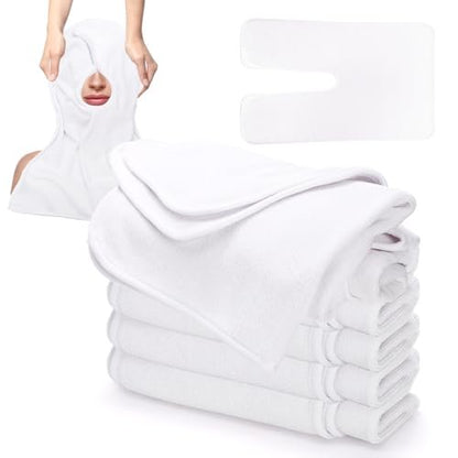 DEAYOU 6 Pack U-Shaped Facial Towels for Estheticians - Soft Microfiber Spa Towels for Steam, Massage, Beauty Salons, Split Design, White (15.7 x 23.6 Inches) Avelisse
