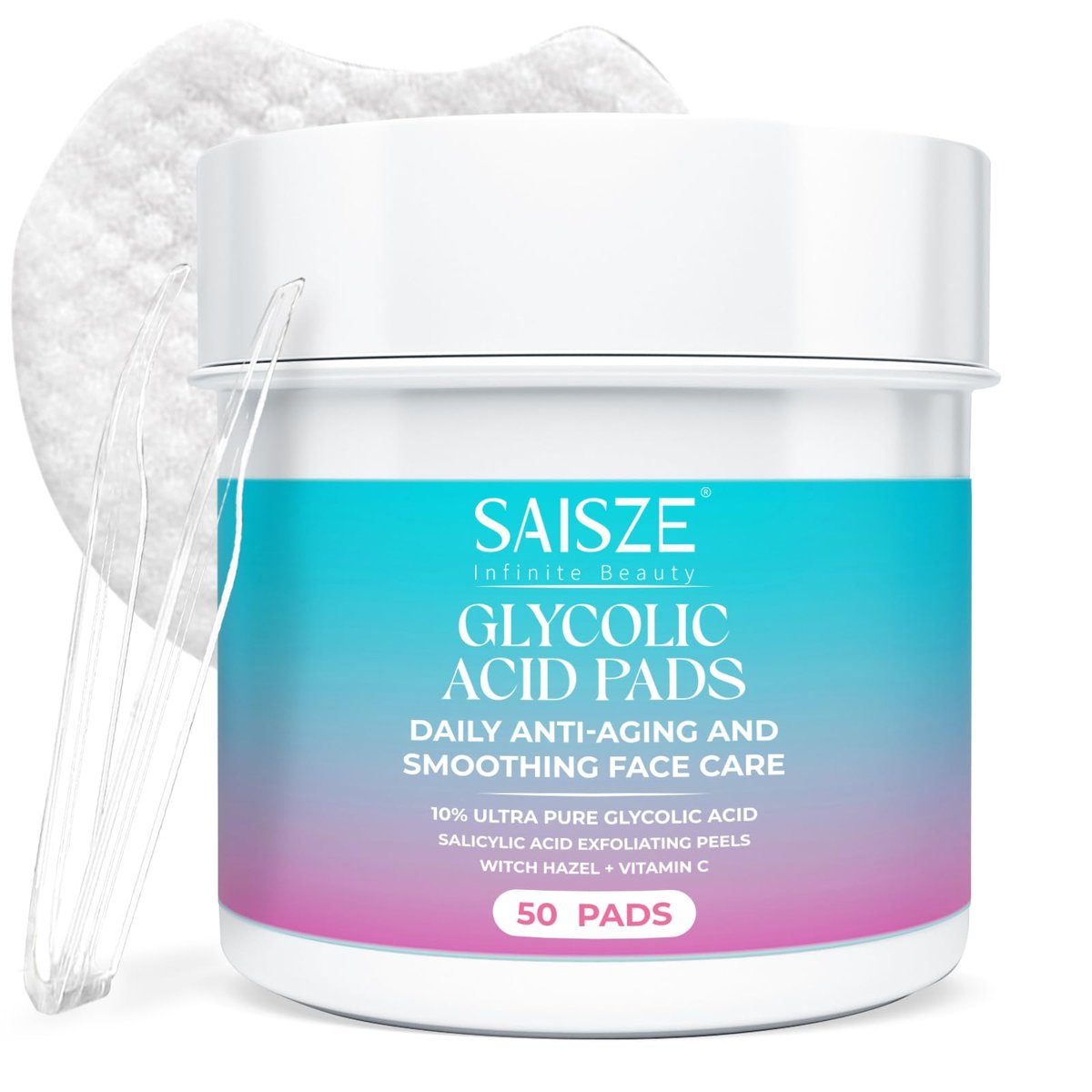 SAISZE Glycolic Acid Pads for Face – Exfoliating Toner Pads with 2% Salicylic Acid, 50 Count, Improves Pores, Smooths Skin - görsel 1