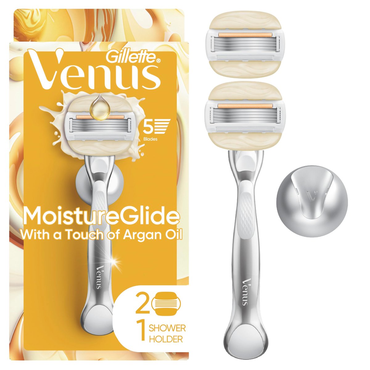 Gillette Venus Moistureglide Women's Razor with Reusable Handle, 2 Blade Refills & Shower Holder - görsel 2