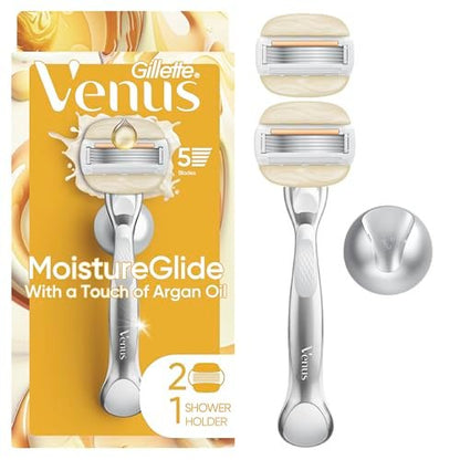 Gillette Venus Moistureglide Women's Razor with Reusable Handle, 2 Blade Refills & Shower Holder