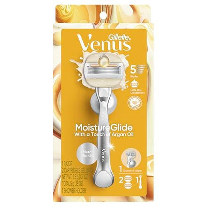 Gillette Venus Moistureglide Women's Razor with Reusable Handle, 2 Blade Refills & Shower Holder