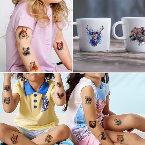 CHARLENT Watercolor Safari Animals Temporary Tattoos for Kids Party Supplies - 74 Individually Wrapped Sheets, Animal Tattoos for Boys Girls Birthday Party Favors Avelisse
