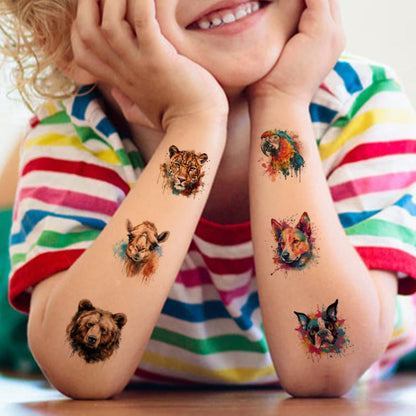 CHARLENT Watercolor Safari Animals Temporary Tattoos for Kids Party Supplies - 74 Individually Wrapped Sheets, Animal Tattoos for Boys Girls Birthday Party Favors Avelisse