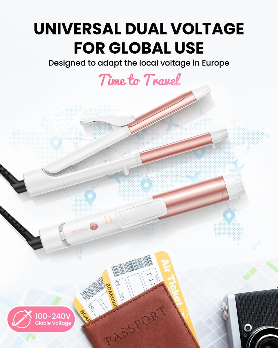 Mooqlizz Dual Voltage Curling Iron - Mini Travel Size 1.2 Inch Ceramic Tourmaline Hair Straightener with Adjustable Temperature, European Plug Included Avelisse