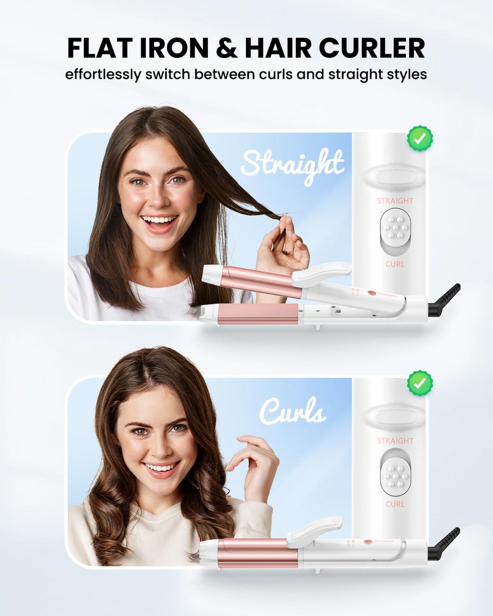 Mooqlizz Dual Voltage Curling Iron - Mini Travel Size 1.2 Inch Ceramic Tourmaline Hair Straightener with Adjustable Temperature, European Plug Included Avelisse