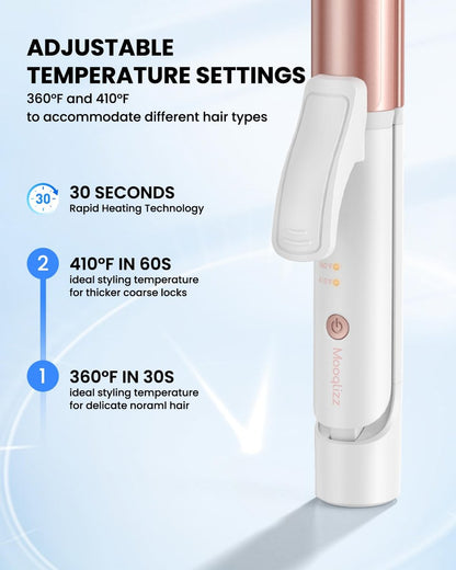 Mooqlizz Dual Voltage Curling Iron - Mini Travel Size 1.2 Inch Ceramic Tourmaline Hair Straightener with Adjustable Temperature, European Plug Included Avelisse