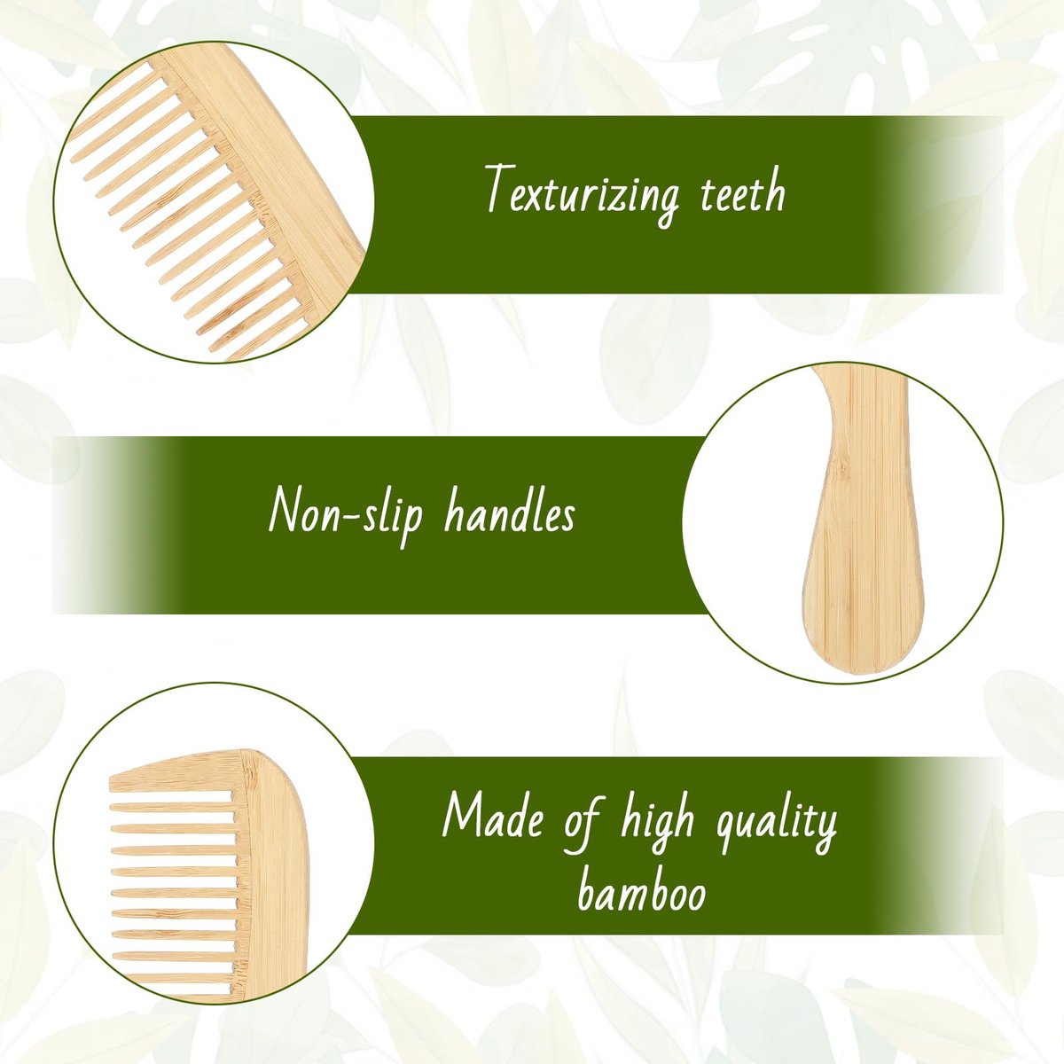 3-Piece Natural Handmade Bamboo Anti-Static Comb Set – Wide Tooth, Rat Tail & Fine Tooth for Hair and Beard Avelisse