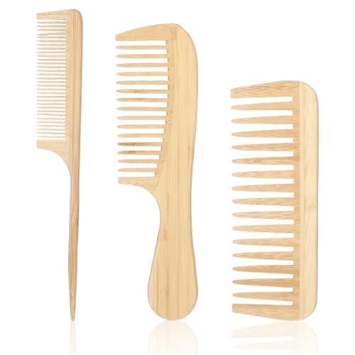 3-Piece Natural Handmade Bamboo Anti-Static Comb Set – Wide Tooth, Rat Tail & Fine Tooth for Hair and Beard Avelisse