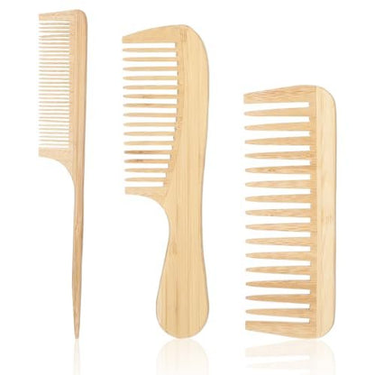 3-Piece Natural Handmade Bamboo Anti-Static Comb Set – Wide Tooth, Rat Tail & Fine Tooth for Hair and Beard Avelisse
