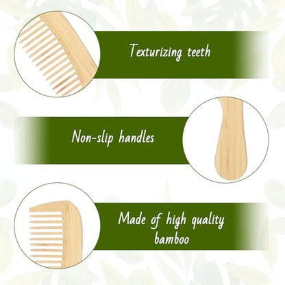 3-Piece Natural Handmade Bamboo Anti-Static Comb Set – Wide Tooth, Rat Tail & Fine Tooth for Hair and Beard Avelisse