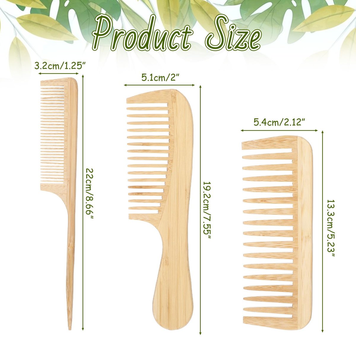 3-Piece Natural Handmade Bamboo Anti-Static Comb Set – Wide Tooth, Rat Tail & Fine Tooth for Hair and Beard Avelisse