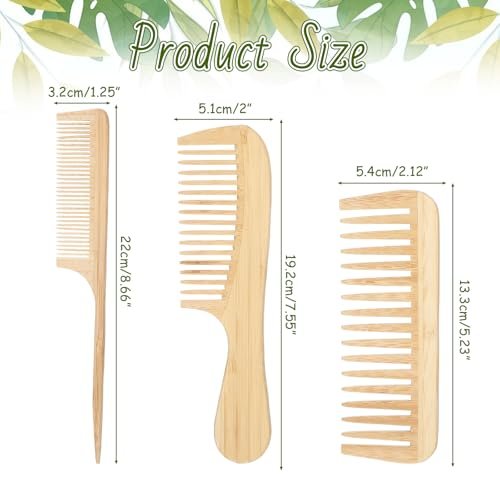 3-Piece Natural Handmade Bamboo Anti-Static Comb Set – Wide Tooth, Rat Tail & Fine Tooth for Hair and Beard Avelisse