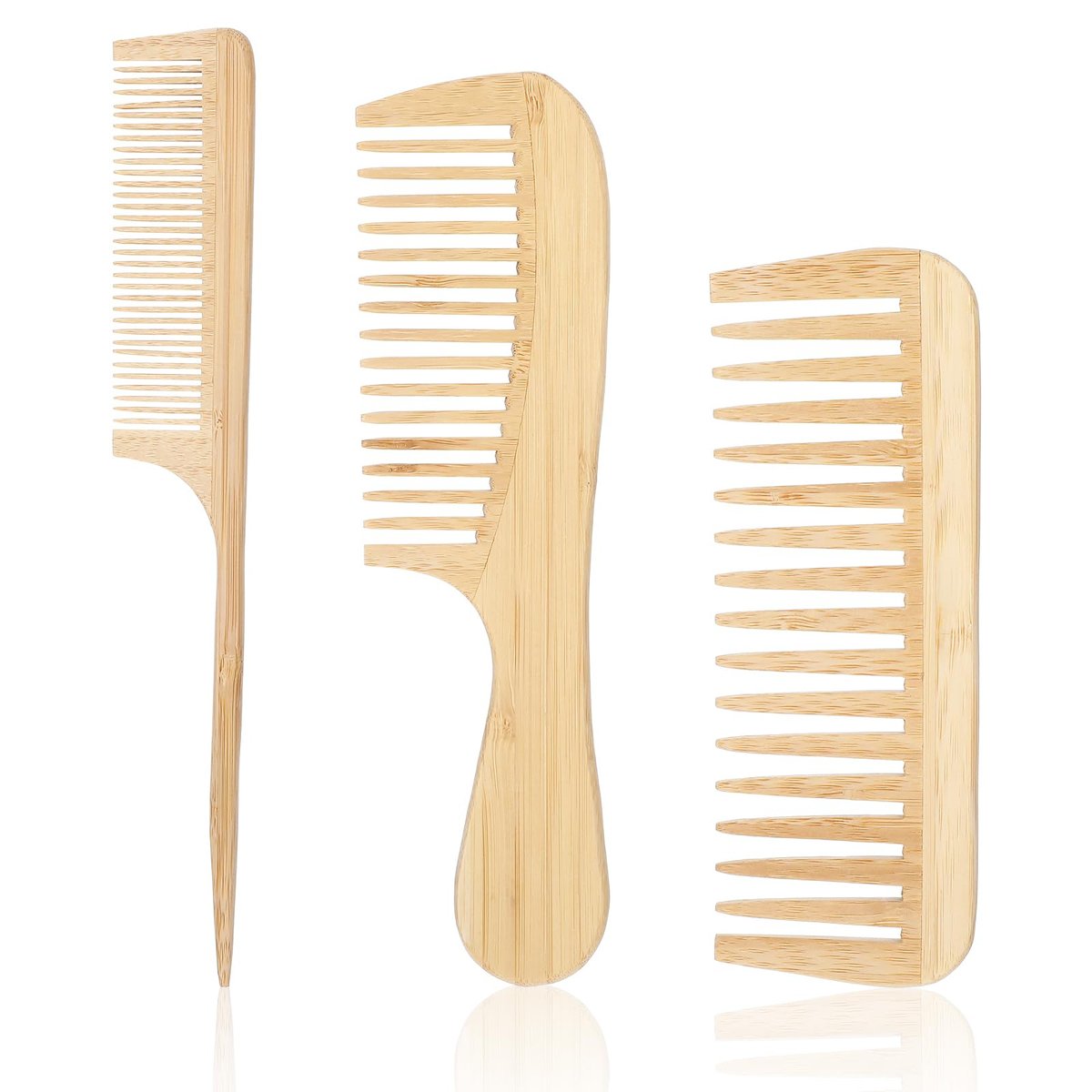 3-Piece Natural Handmade Bamboo Anti-Static Comb Set – Wide Tooth, Rat Tail & Fine Tooth for Hair and Beard Avelisse