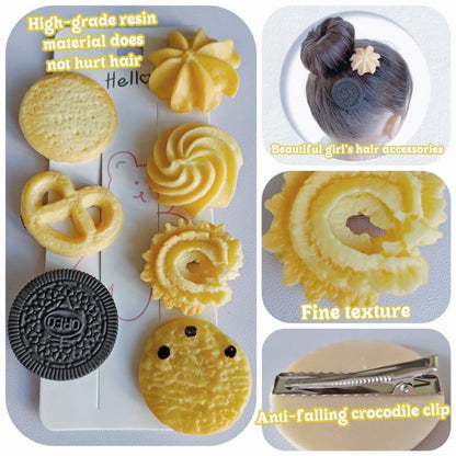 BXBibxiy 7-Piece Cookie Hair Clips Set - Cute Y2K Hair Accessories for Girls & Women - Small Gifts for Girls - Crazy Hair Day - Resin Plastic