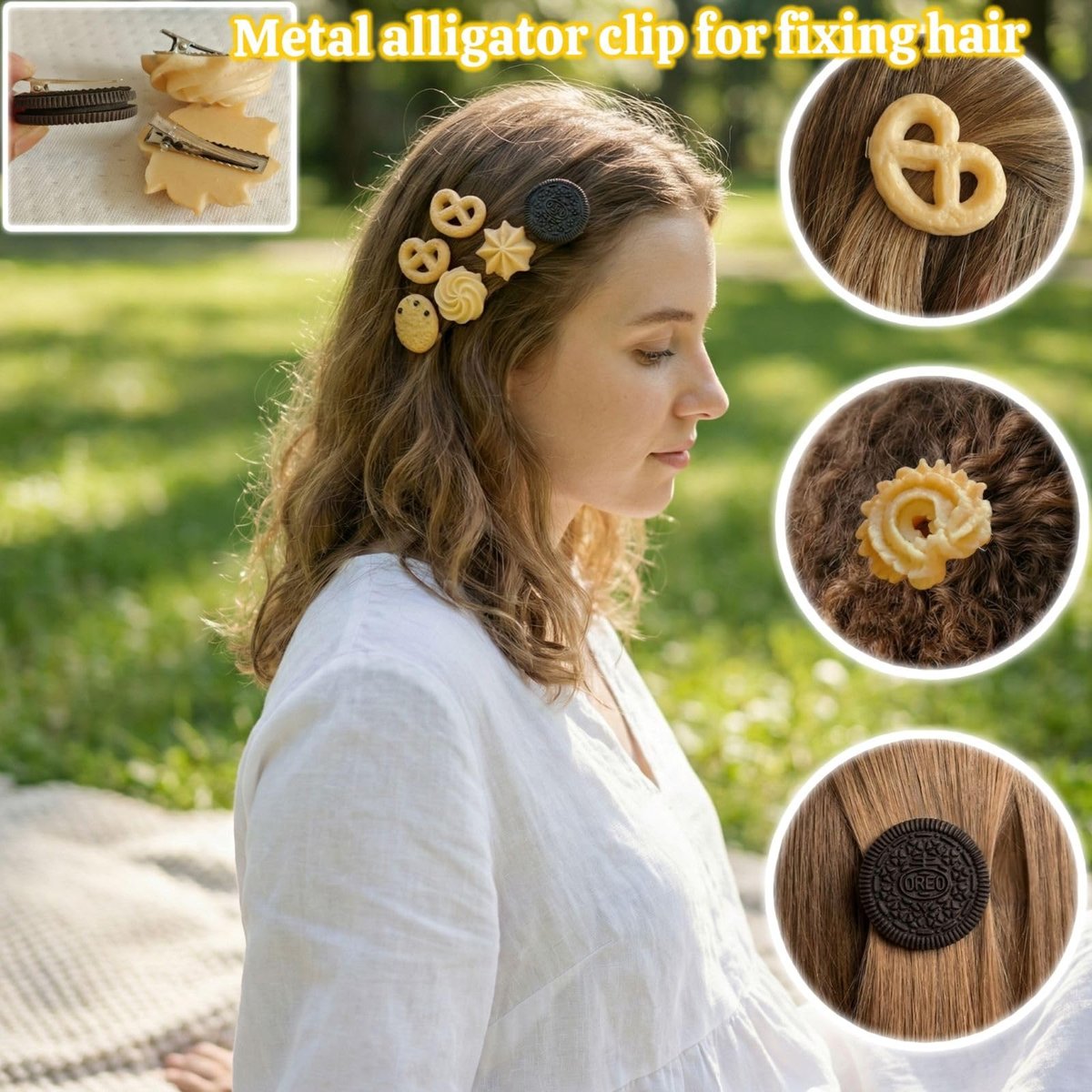 BXBibxiy 7-Piece Cookie Hair Clips Set - Cute Y2K Hair Accessories for Girls & Women - Small Gifts for Girls - Crazy Hair Day - Resin Plastic - görsel 11