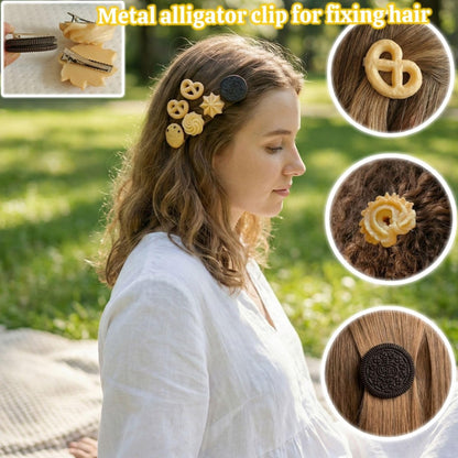 BXBibxiy 7-Piece Cookie Hair Clips Set - Cute Y2K Hair Accessories for Girls & Women - Small Gifts for Girls - Crazy Hair Day - Resin Plastic
