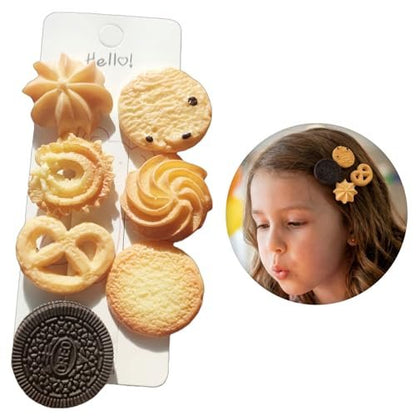 BXBibxiy 7-Piece Cookie Hair Clips Set - Cute Y2K Hair Accessories for Girls & Women - Small Gifts for Girls - Crazy Hair Day - Resin Plastic
