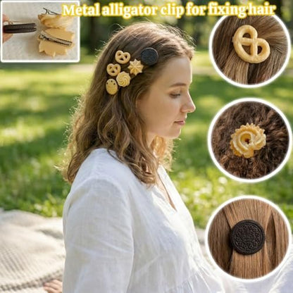 BXBibxiy 7-Piece Cookie Hair Clips Set - Cute Y2K Hair Accessories for Girls & Women - Small Gifts for Girls - Crazy Hair Day - Resin Plastic