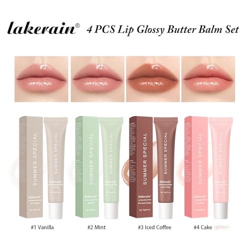 Lakerain 4 PCS Lip Glossy Butter Nourishing Balm Set - Lightweight, Non-Sticky, Long-Lasting Lip Care - görsel 14