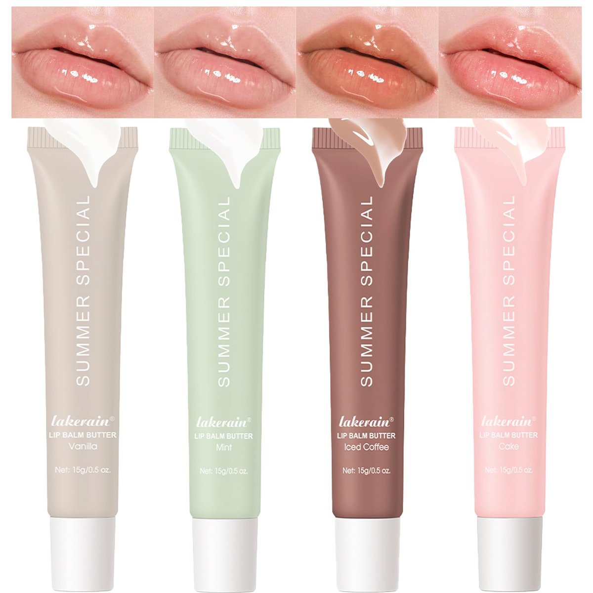 Lakerain 4 PCS Lip Glossy Butter Nourishing Balm Set - Lightweight, Non-Sticky, Long-Lasting Lip Care - görsel 1