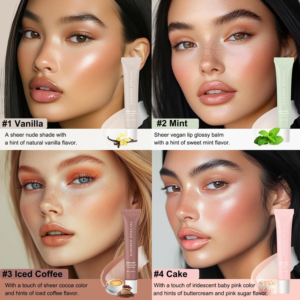 Lakerain 4 PCS Lip Glossy Butter Nourishing Balm Set - Lightweight, Non-Sticky, Long-Lasting Lip Care - görsel 5