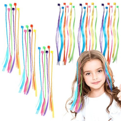 Vin Beauty 36 Pack Colored Hair Extensions for Girls - Clip-In, 33cm Length, 6 Vibrant Colors (Pink, Blue, Purple, Orange, Green, Yellow) - Braid & Straight Styles